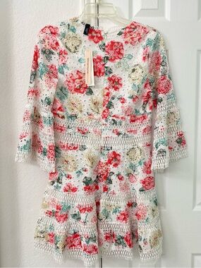 Bloomingdale’s Exclusive Floral Eyelet Lace Trim Mini Dress - Red Floral